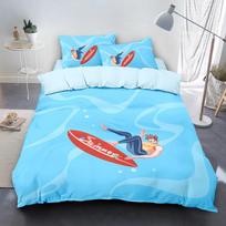 Surfing Style Beach Bedding Set: Skin-Friendly Duvet Cover, Bed Sheet, and Skirt - Four-Piece Collection Printed Polyester 2 Pillowcases 74x48cm blue
