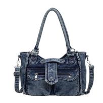 Women's Denim Tote Bag with Multiple Pockets Large Capacity Shoulder Crossbody Bag for Daily juoda