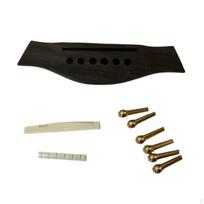 Guitar Bridge Kit Wooden Acoustic Set High Quality Lightweight for A-white-gold Pin black