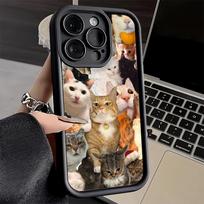 Phone Case for iPhone 17 Air 16E 15 16 Pro Max Crying Cats Combine Memes Cover 14 Plus 13 12 Mini Soft Shell Silicone Fundas iPhone 14 Pro white