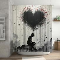 Sad Emotional Heart Art Shower Curtain - Waterproof Design For Stylish, Reflective & Unique Bathroom Decor Experience W60H190(CM)-1 Pcs black