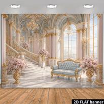 2D Europos karališkųjų rūmų auksiniai laiptai gėlių sienos gobelenas foninis audinys 47.2x31.5inch/120*80cm beige