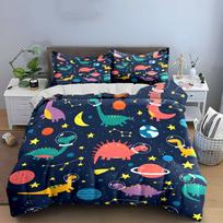 Kosminio Dinazauro Vaikams Dekoravimo Rinkinys Patalynės Komplektas Su 1 Antklodės Užvalkalu 2 Pagalvių Užvalkalais Viengulis Dvigulis King Queen, Dovana AU Single 140X210cm&set gray