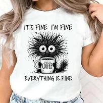 Juokingas dizainas T-shirt trumpomis rankovėmis Keistas katės ir kavos grafinis spaudinys Moteriškas T-shirt Drabužiai Moteriškas viršutinis marškinėlis S įvairiaspalvis