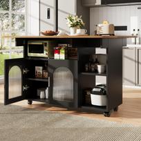 Modern kitchen island, kitchen cabinet, removable serving cart buffet cabinet with wood grain, multifunctional dining table with storage, black 120 x 30 x 79.5 cm