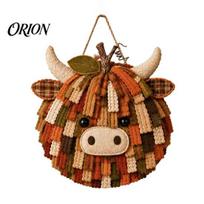 Handmade Fabric Craft Supplies Highland Cow Pumpkin Patchwork Kit, Autumn DIY Fall Home Decoration Crafts Sewing Kit for Beginners, Farmhouse Creative A