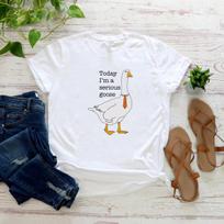 Summer Round Neck 3D Today I Am A Serious Goose Print Top  Fashionable Casual Short Sleeved Women's T-shirts S white