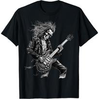 Skeletas Gitarininkas Rokenrolo Grupė Rock On Marškinėliai XXXXXL juoda