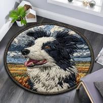 Border Collie Round Area Rug,Carpet Rug for Living Room Bedroom Sofa Playroom Decor,Non-slip Floor Mat 80cmx80cm