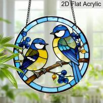 Acrylic Two Birds Suncatcher Stained Glass Effect Window Hanging Ornament Bird Themed Gift for Home 20cm/7.87Inches blue