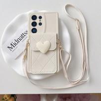 Meilės dėklas Samsung Galaxy S25 Ultra S26 S22 S23 S24 Plus S20 FE A56, su stoveliu, dirželiu, pinigine, kortelių laikikliu, kryžminiu dirželiu, minkštas dangtelis Galaxy A55 gray