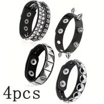 4Pcs Punk Faux Leather Studded Bracelet, Suitable For Both Men And Women, Can Be Worn Daily And Is Perfect For Parties gray