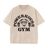 Vintage Gray Powerhouse Gym T Shirt Retro Fitness Graphic Streetwear Top S
