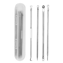4 Pieces Stainless Steel Blackhead Remover Tools Set with Protective Case Double Ended Acne Extractor Pimple Needle Loop Kit for Skin Care One Size balta