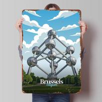 Atomium Brussels Belgium Travel Metal Poster Custom Wall Art Retro Vintage Tinplate Signs for Man Cave Home and Decoration House 20x30cm（7.8x11.8inch）