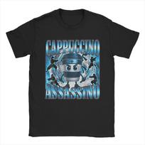 Types of Italian Brainrot Meme Character T Shirt Men's Cotton Awesome T-Shirt Round Collar  Tees Short Sleeve Clothing Summer S gray