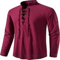 Men's Renaissance Shirt Pirate Medieval Viking Cotton Linen Shirts Men Long Sleeved Halloween Costume S