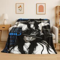 3D Billie Eilish Dainininkė Žvaigždė Flanelinis pledas Minkštas Šiltas Pledas Miegamajam Svetainei Lovai Kelionėms Stovyklavimui Iškylai Dovana 75X95CM black