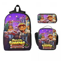 3 vnt. Subway Surfers Mokyklinių krepšių rinkinys berniukui mergaitei Pieštukinių dėklai Kuprinės rinkiniai su pietų dėžute Mokyklos mokiniams Dieninė kuprinė purple