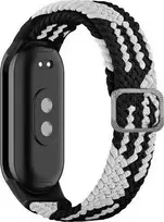 Beline tekstilinis dirželis, skirtas „Xiaomi Mi Band 9/8“, juodos/baltos spalvos