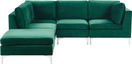 Beliani 4 vietų modulinė sofa EVJA, dešininė, žalia veliūrinė, su otomane