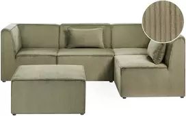 Beliani Modulinė kampinė sofa LEMVIG 4 asmenims, kairinė, žalias velvetas su otomane