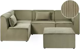 Beliani Modulinė sofa-lova 4 asmenims LEMVIG Dešininė Žalia velvetinė su pufu
