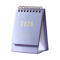 2026 Stalo kalendorius Minimalistinis kalendorius su 18 mėnesių planuokliu Metalinė spiralė ir bloknotas Anglų kalba Rankų darbo Stalo dekoracija biurui, namams, mokyklai violetinė