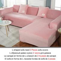 Velvet Fabric Sofa Covers Used For Living Space Elastic Sectional Couch L Shape Sofa Furniture Cover Armchair L Shape Furniture Slipcover 1xPillowcase 45x45cm rožinė