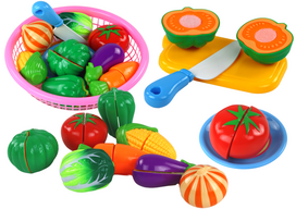 Lean Toys Žaislinių daržovių rinkinys LeanToys su peiliu ir lėkštute