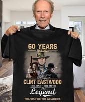 Clint Eastwood 60 Years 1963 2023 The Man TShirt Black Unisex S-5XL XXL