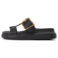 Alexander McQueen Hybrid Calfskin Stylish Sandal Women's Black 621830WHXZB1088 37 black