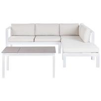 Lauko baldų komplektas Beliani Sodo kampinė sofa su staliuku 5 asmenims MESSINA kairinė, balta, metalinė