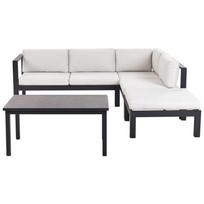 Lauko baldų komplektas Beliani Sodo kampinė sofa su staliuku 5 asmenims MESSINA kairinė, balta, metalinė