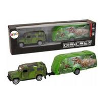 LEAN Toys Džipo transporto priemonių rinkinys su tempiama dinozauro priekaba