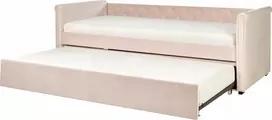 Beliani Ištraukiama lova aksominė LIBOURNE 90 x 200 cm pastelinės rausvos spalvos