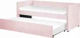 Beliani Ištraukiama lova TROYES 90 x 200 cm, veliūrinė, pastelinė rožinė
