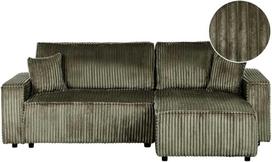Sofa Beliani Išskleidžiamas kampas 3 asmenims ABACKA, velvetinis, žalias, su daiktadėže, kairinis