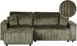 Beliani Išskleidžiamas trijų vietų kampinė sofa ABACKA, velvetinis, žalias, su daiktadėže, dešininė