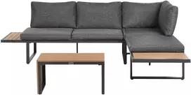 Lauko baldų komplektas Beliani Sodo kampinė sofa su staliuku 4 asmenims PIENZA kairinė, šviesiai ruda/pilka