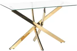 Beliani Valgomojo stalas MARAMO auksinis 120 cm 70 cm grūdintas stiklas