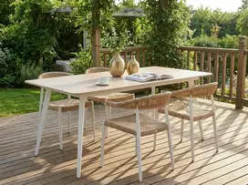 Beliani Sodo stalas RODALLO 160 cm 90 cm akmens travertino efektas