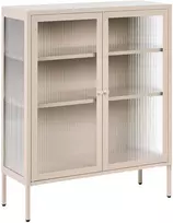 Beliani Spintelė su stiklinėmis durelėmis LERRYN Metal 90 cm smėlio spalvos