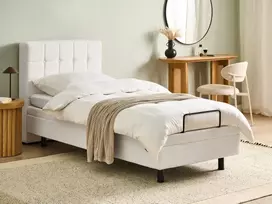 Beliani Reguliuojama lova Boucle DUKE 90 x 200 cm kreminė