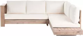 Lauko baldų komplektas Beliani 5 vietų sodo kampinė sofa MARETTIMO Dešininė, kreminė balta, sertifikuota akacijos mediena