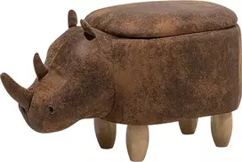 Beliani Gyvūno formos pufas su daiktadėže RHINO eko oda šviesiai rudas raganosis