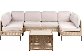 Lauko baldų komplektas Beliani U formos lauko sofa 6 asmenims OMEGANA Šviesiai smėlio spalvos Technorattanas Modulinė