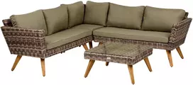 Lauko baldų komplektas Beliani Sodo kampinė sofa su staliuku 6 asmenims VITTORIA iš technorattano, alyvuogių spalvos