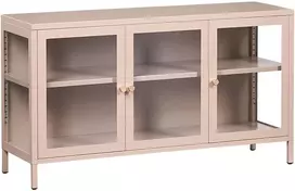 Beliani Spintelė su stiklinėmis durelėmis NEWPORT metalinė 115 cm smėlio spalvos