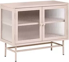 Beliani Spintelė su stiklinėmis durelėmis DEVON metalinė 77 cm, smėlio spalvos